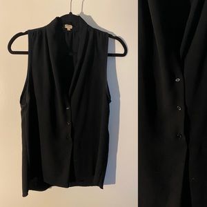 Sleeveless button front draped top